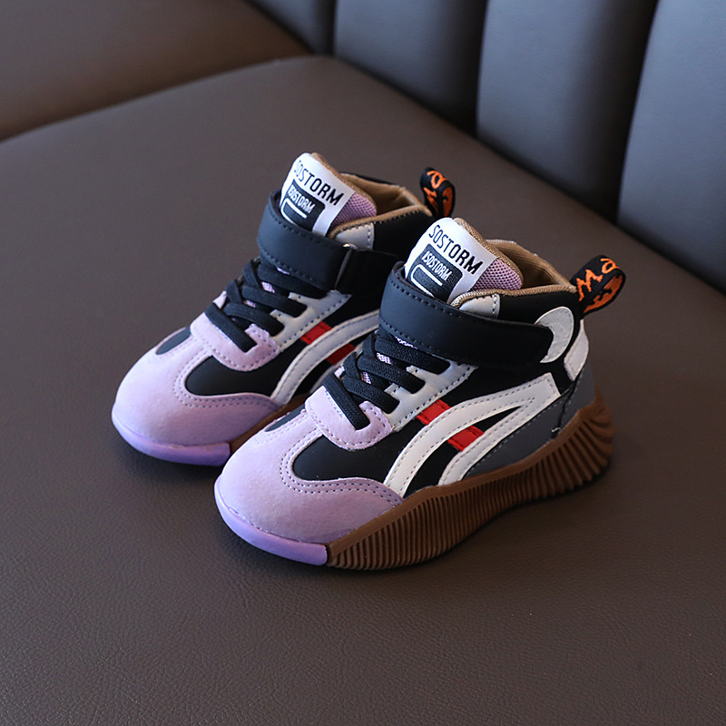 2025 Autumn and Winter Children's Sports Shoes Girls' Mid-Top White Shoes Boys' Baby Shoes Basketball Shoes Wholesale Breathable