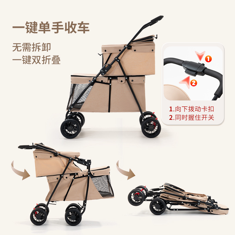 Double layer pet cart for going out light foldable dog cat cross-border wholesale small pet outdoor cart
