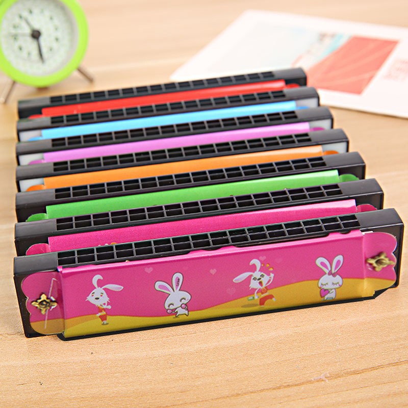 Factory tin harmonica 16 holes children's preschool musical instruments cartoon double-row organ metal toys cross-border wholesale