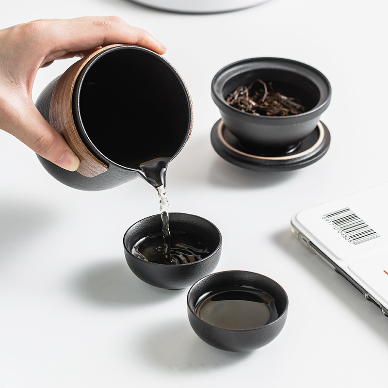 Portable Travel Tea Set suit One Pot Four Cups Outdoor Camping Car Household Simple Ceramic Express Cup Customization