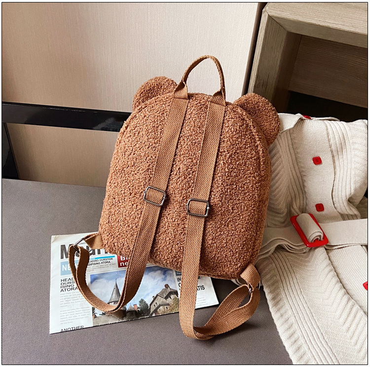 Plush Backpack Women's Bag Autumn and Winter New Korean Style Ins Super Hot Cute Bear Ear Backpack Girls' Family Bag