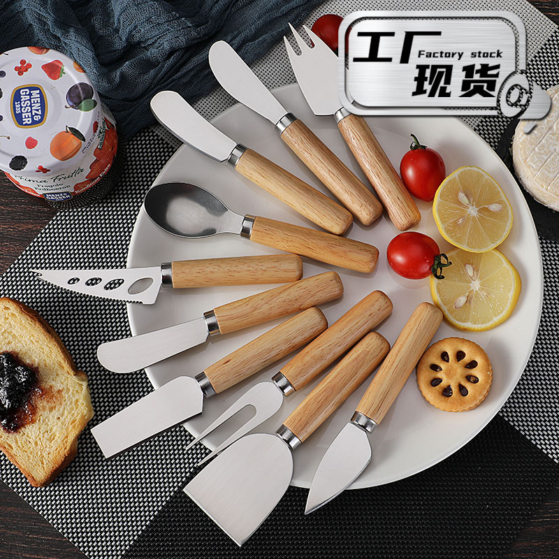 Трансграничный в наличии сырный инструмент из нержавеющей стали резиновая деревянная ручка сырный нож нож для бюреаса и вилка