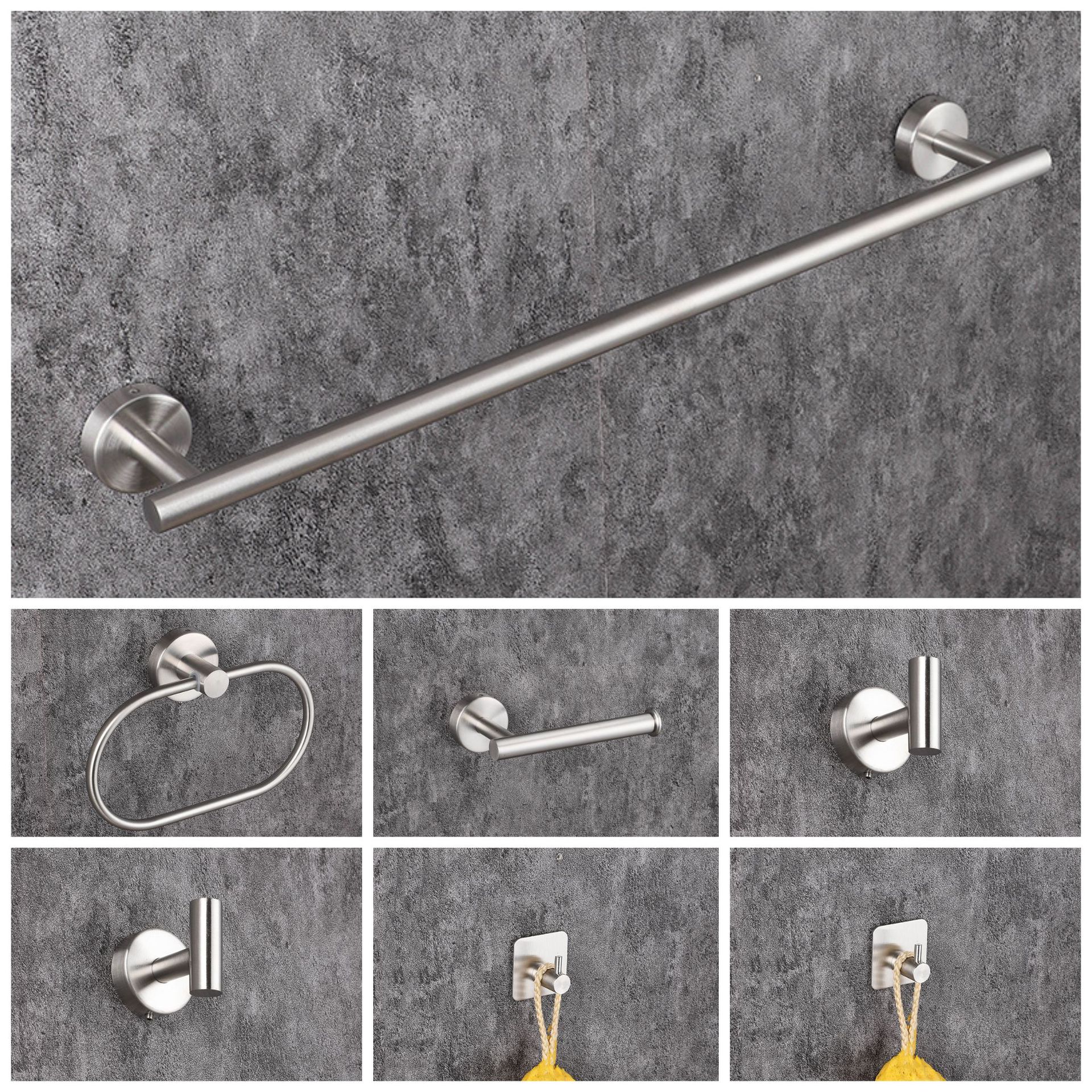 Stainless Steel Bathroom Hardware Kit Tissue Rack Bathrobe Hook 24 Inch Towel Rod Black silver Set of Seven