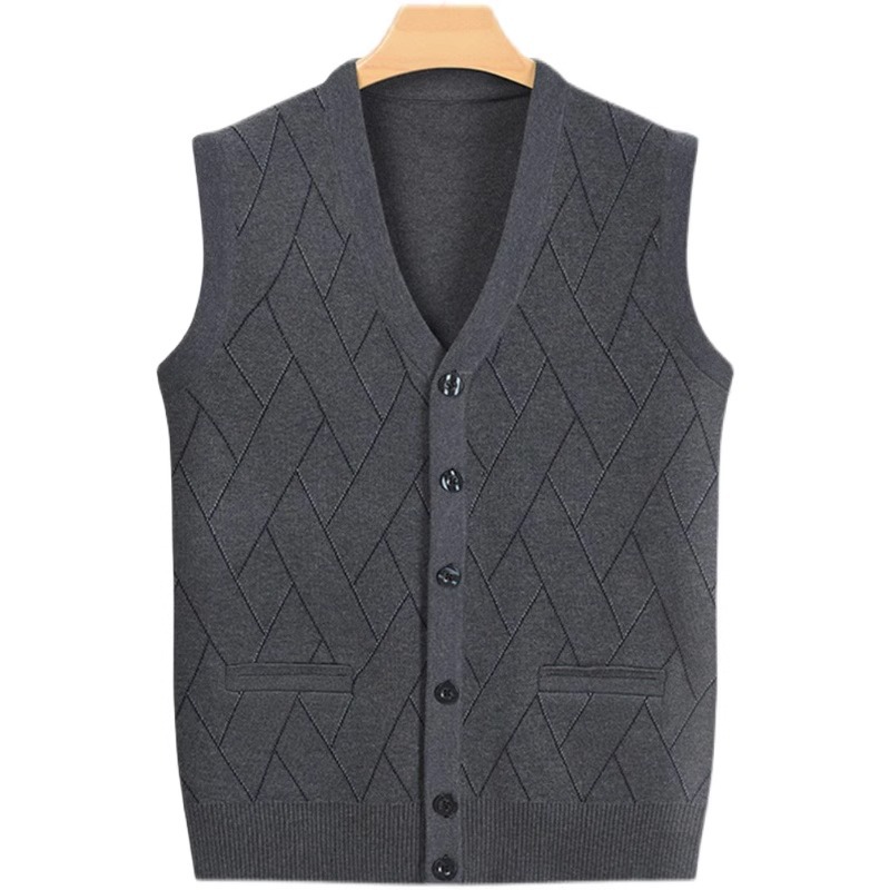 Source Factory Middle-Aged and Elderly Men's Grandpa Clothing Dad Cardigan Knitwear Men's Vest Knitwear Vest Outwear Autumn Vest