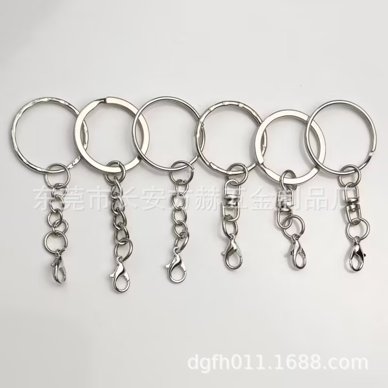 Metal Key Ring with Chain 25 Aperture Flat Circle Flower Ring Plus 4-Section Chain Lobster Clasp Figure-Eight Buckle Stainless Steel Key Chain