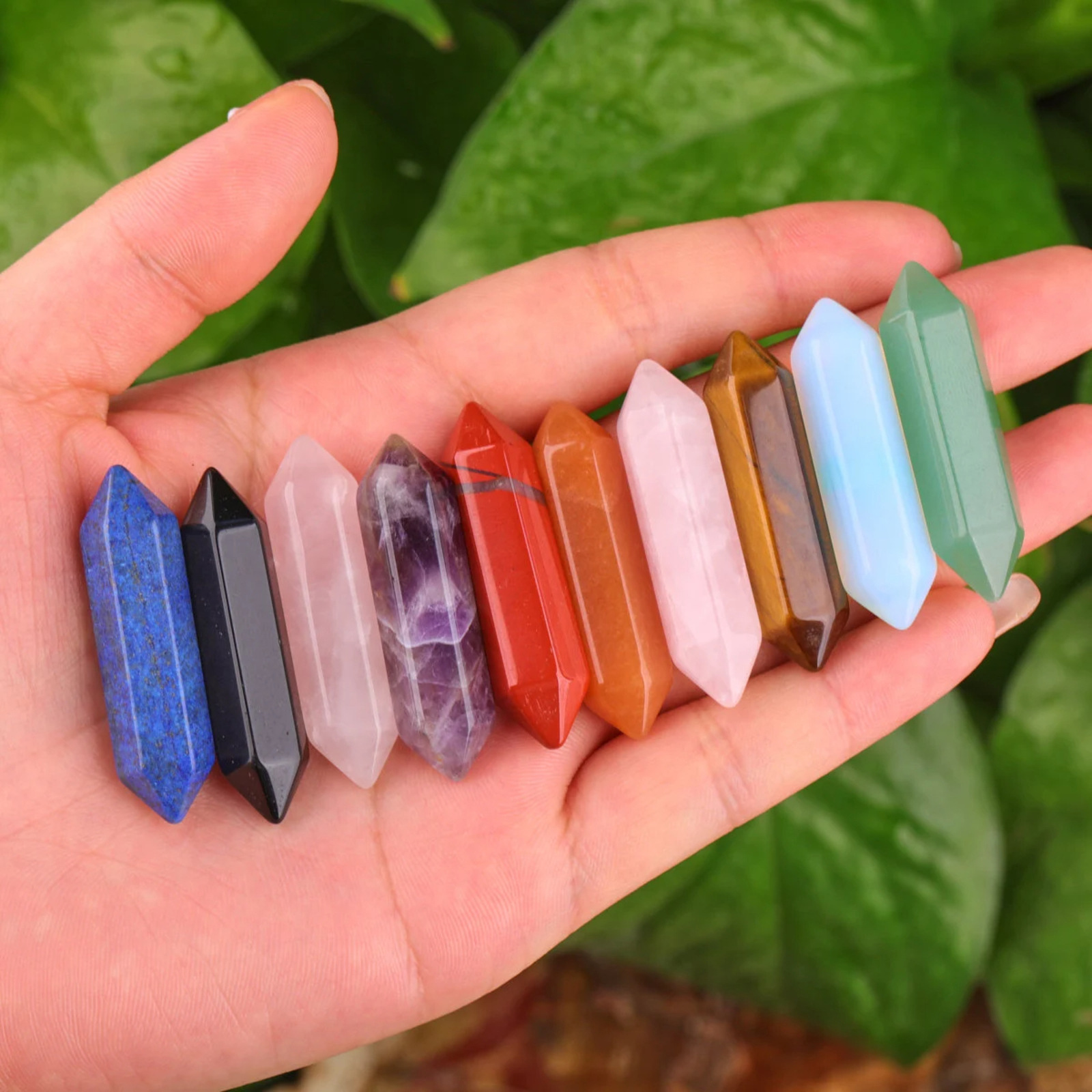 Cross-border Hot-selling Crystal Hexagon Pendant Naked Stone Natural Crystal Raw Stone Polished Double Pointy Hexagon Pendant Wholesale Jewelry
