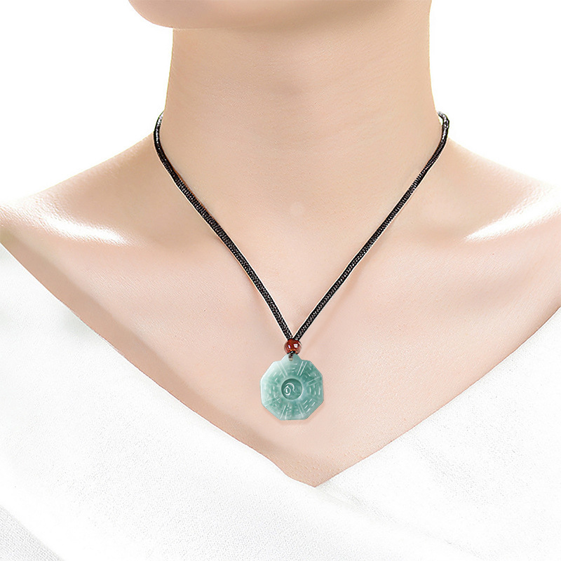 Natural A Goods Jade Blue Water Taiji Bagua Jade Pendant Ice Jade Pendant Men's and Women's Pendant Sihui Jade