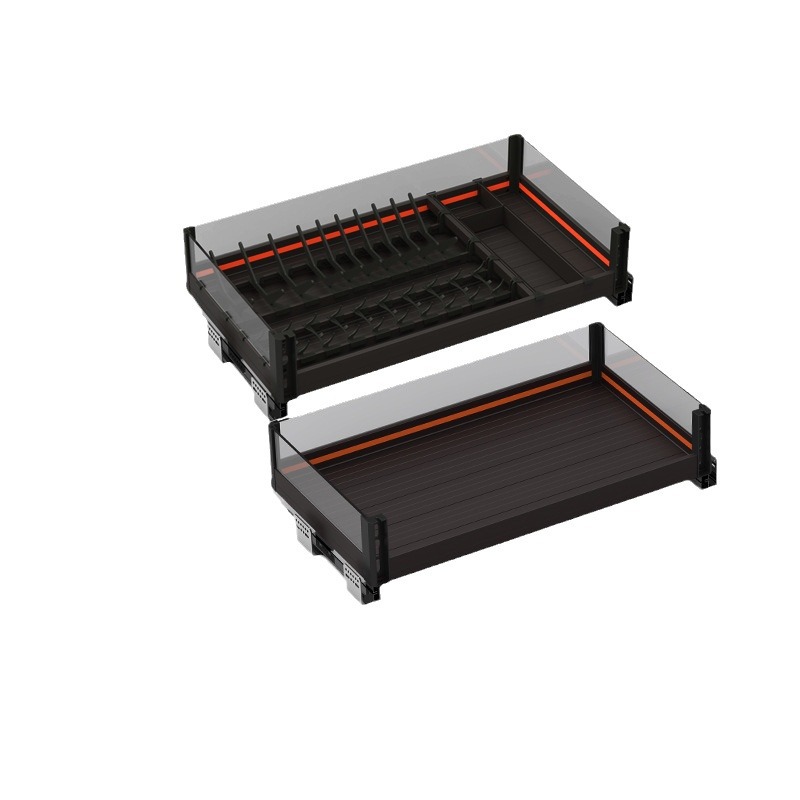 Pull basket kitchen cabinet double drawer aluminum alloy storage rack dish basket [supplementary freight single shot does not send