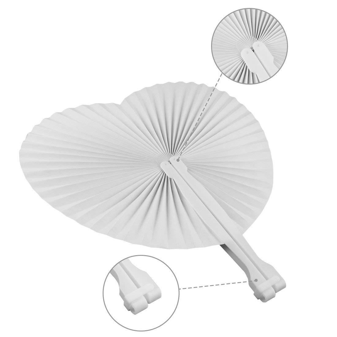 Cross-Border White Round Paper Fan, White Heart-Shaped Paper Fan, Love-Shaped Paper Fan, Travel Fan, Folding Fan Pattern