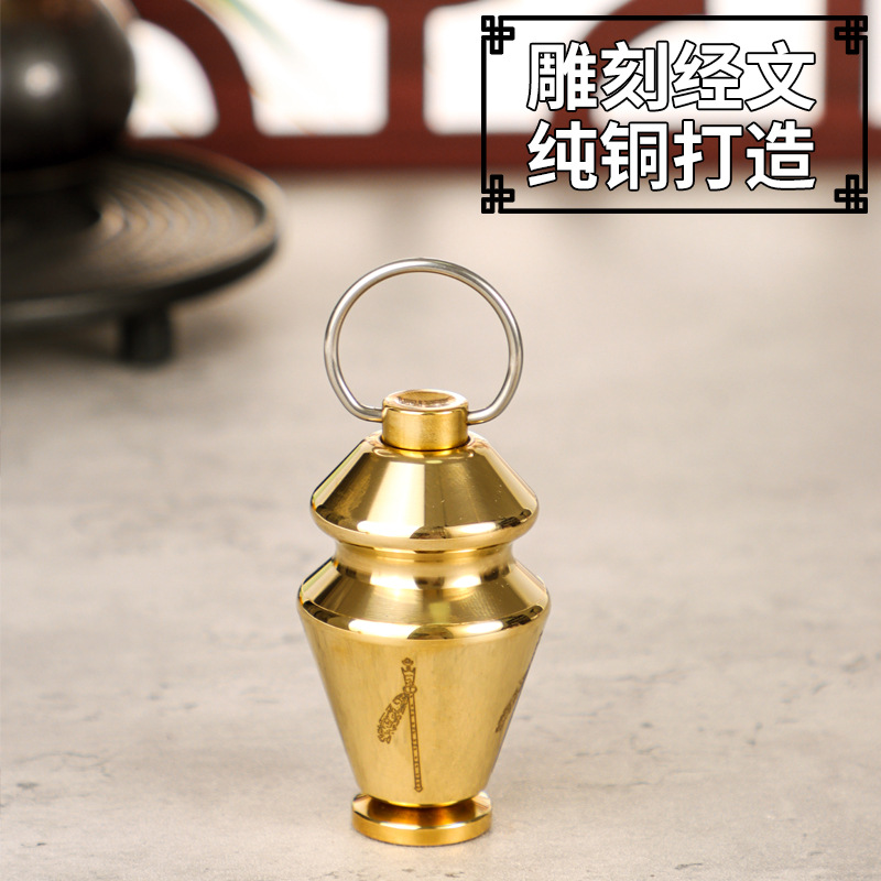 Pure Copper Prayer Wheel with Paper Scriptures, Handheld Guanyin Mantra for Peace, Manual Brass Prayer Wheel