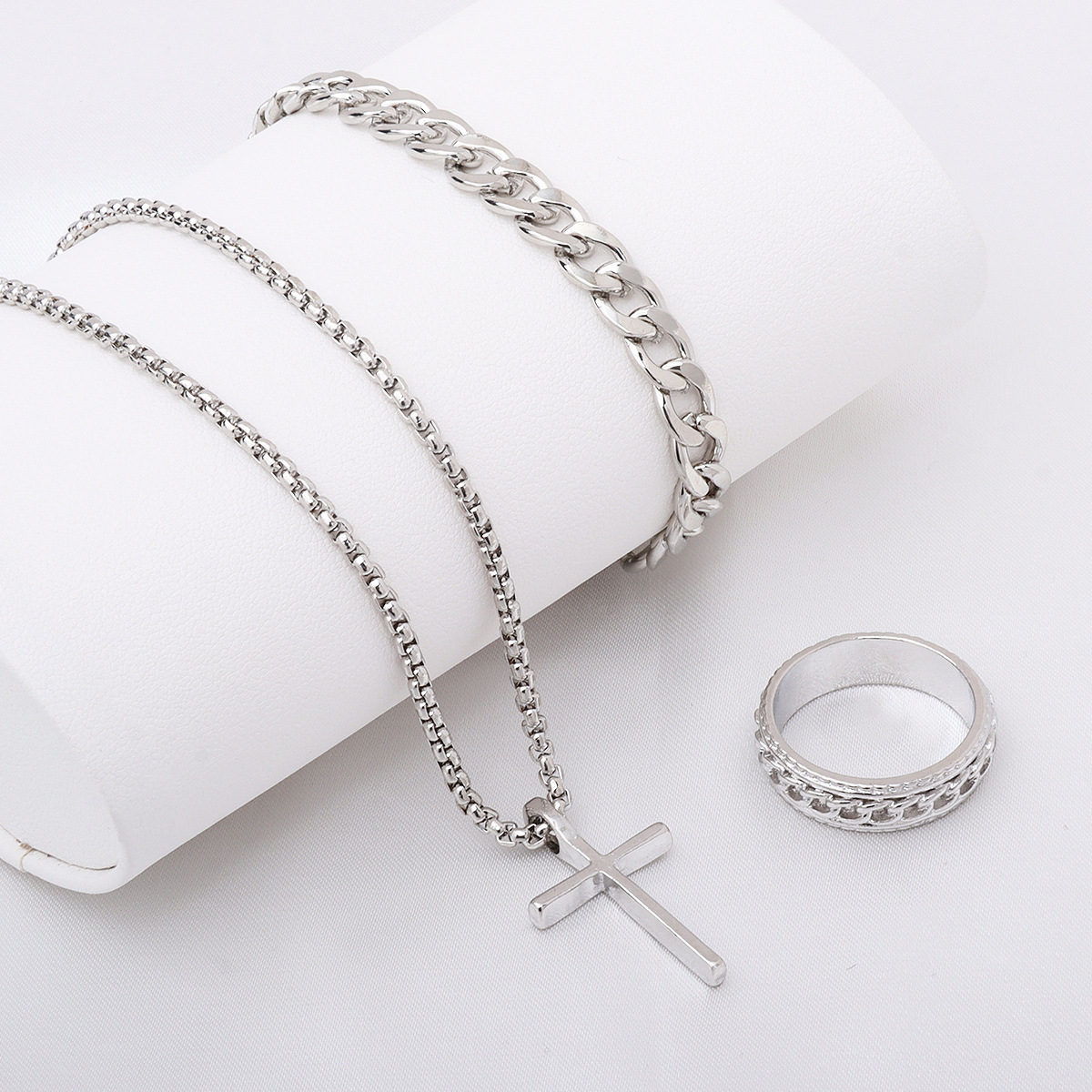 2025 Cross-Border Hot-Selling New Cast Cross Pendant Necklace Trendy Men's Hip-Hop Style Bracelet Retro Jewelry