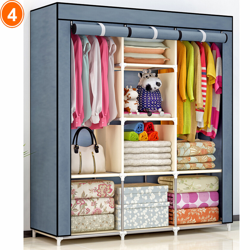 Modular Metal Single Dormitory Modern Simple Assembly Fabric Clothes Rack Cheap Simple Non-Woven Wardrobe Storage Cabinet