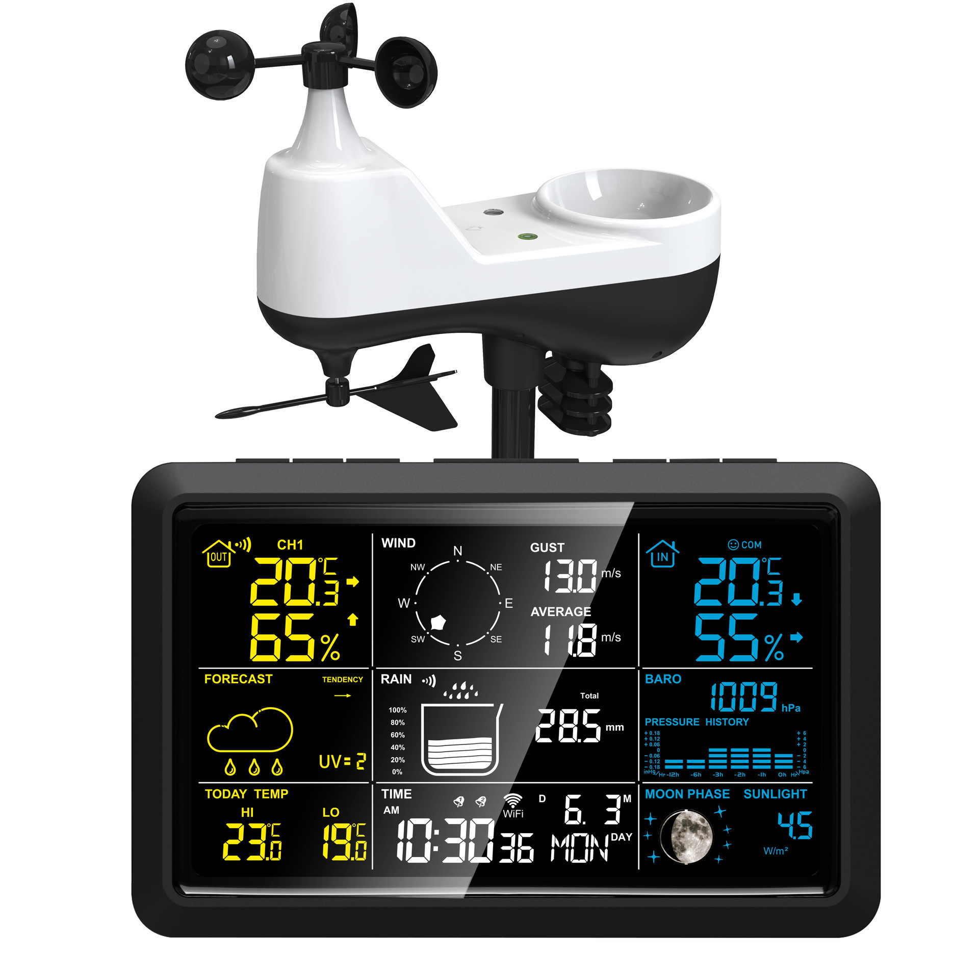 Graffiti WIFI weather forecast wind speed wind direction instrument indoor and outdoor temperature and humidity weather clock wind speed rainfall weather station