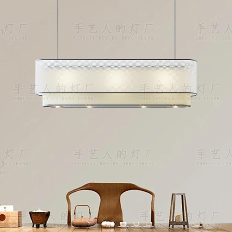 New Chinese Style Rectangular Bar Restaurant Fabric with Spotlights Japanese Tea Room Zen Hotel Study Dining Front Desk Chandelier
