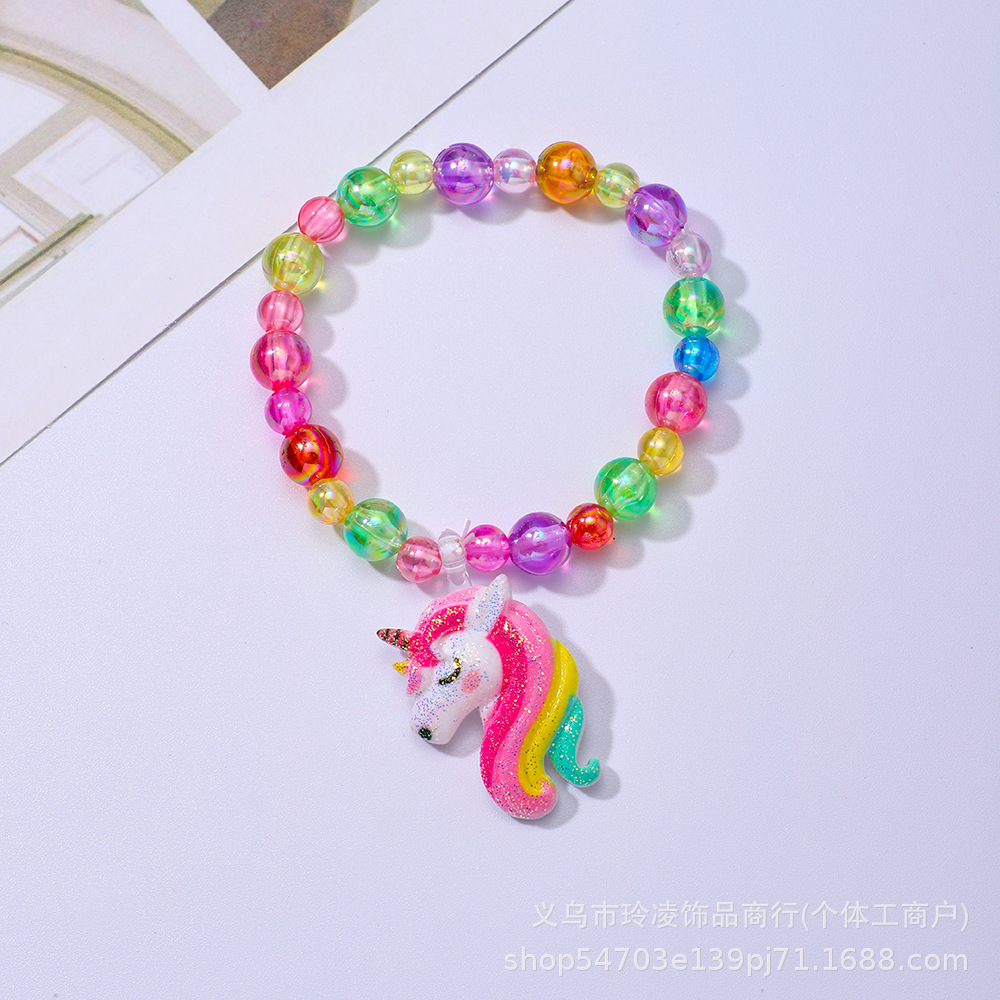 European and American Cross-border Unicorn Necklace Cartoon Color Unicorn Set Children's Jewelry Princess New Product Children's Necklace