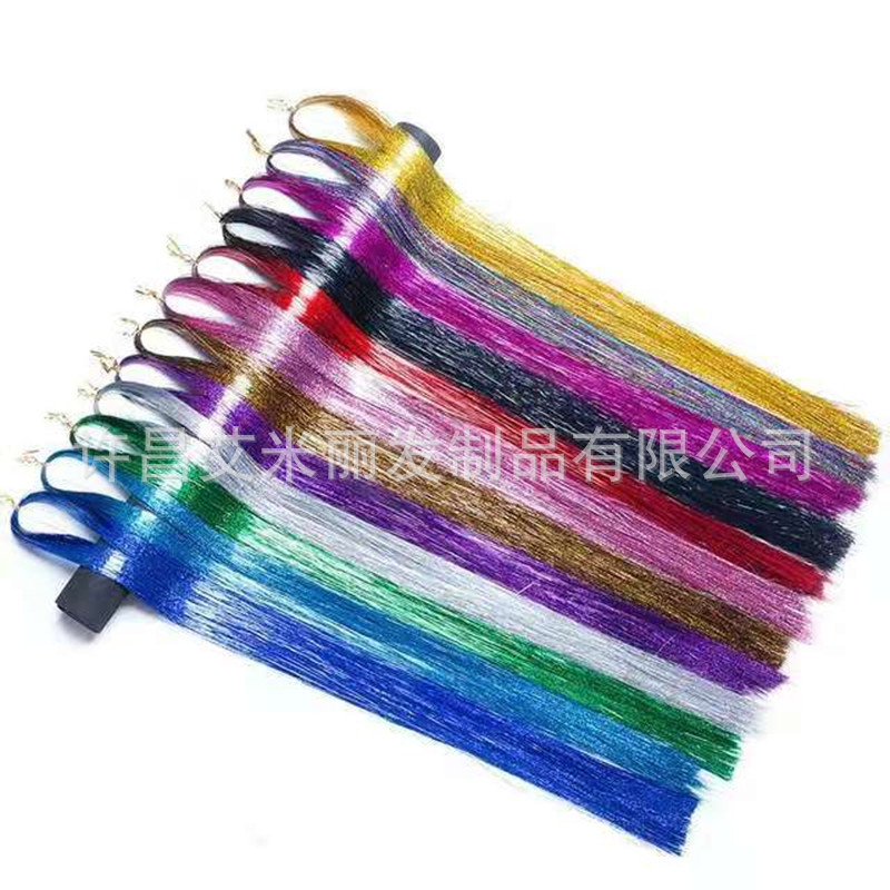 Factory Spot Shiny Colorful Wig Filament Gold and Silver Wire Hair Extensions Hair Tinsel Laser Wire Set Hair Extensions