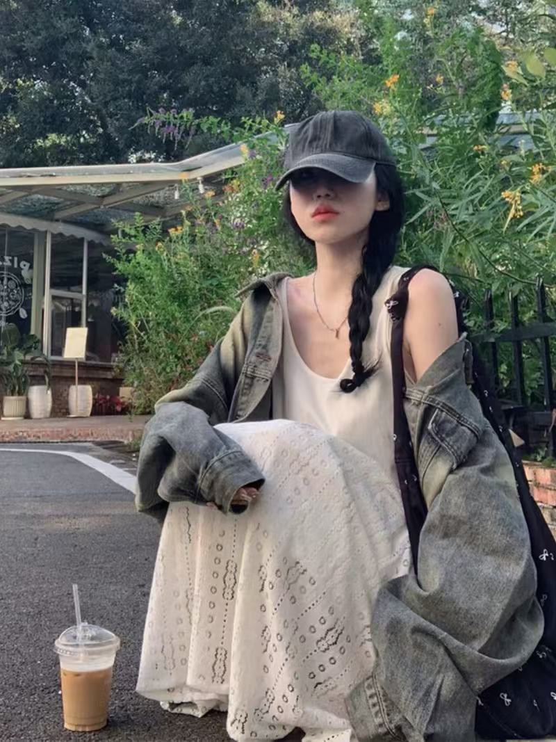 High Street American Style Vintage Washed Old Denim Coat Women's Spring and Autumn Loose oversize Mid-length Jacket Top