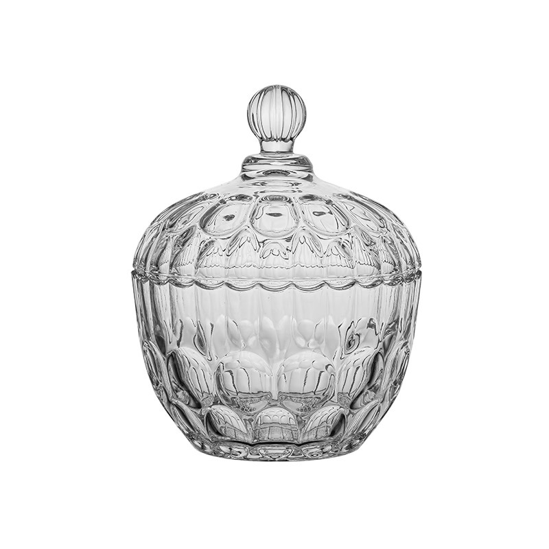 Household creative transparent glass candy jar with lid water storage jar candy candy jar candy cube candy snack jar