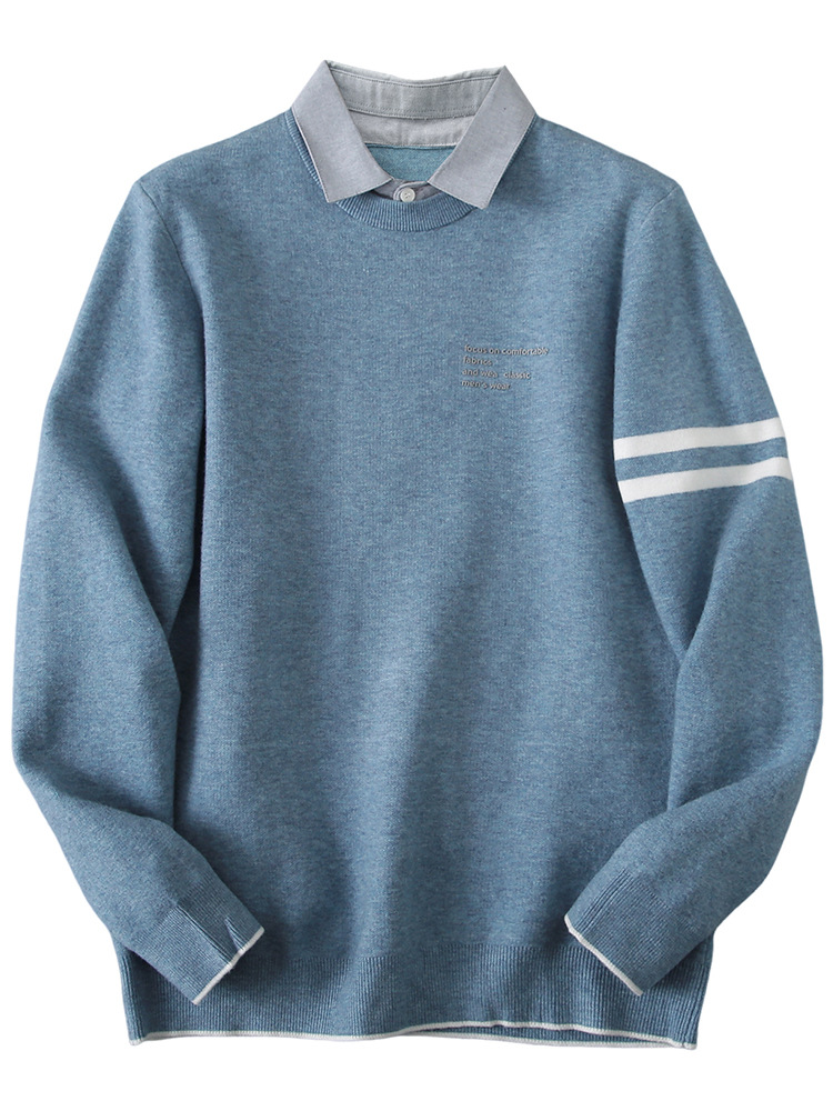 Withdraw cabinet cut label fake two-piece sweater men's autumn and winter warm fashion double collar youth base sweater men's L8M254