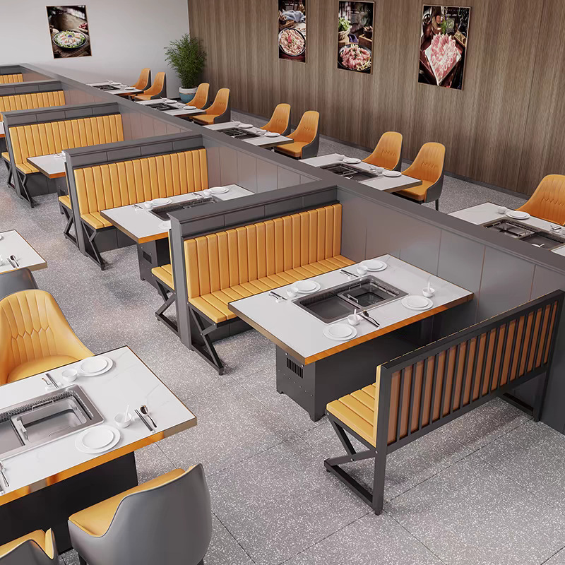 Smokeless Purification Grill and Hot Pot Combo Table for Barbecue and Skewers, Hot Pot Restaurant Table and Chair Storage, Slate Hot Pot Table