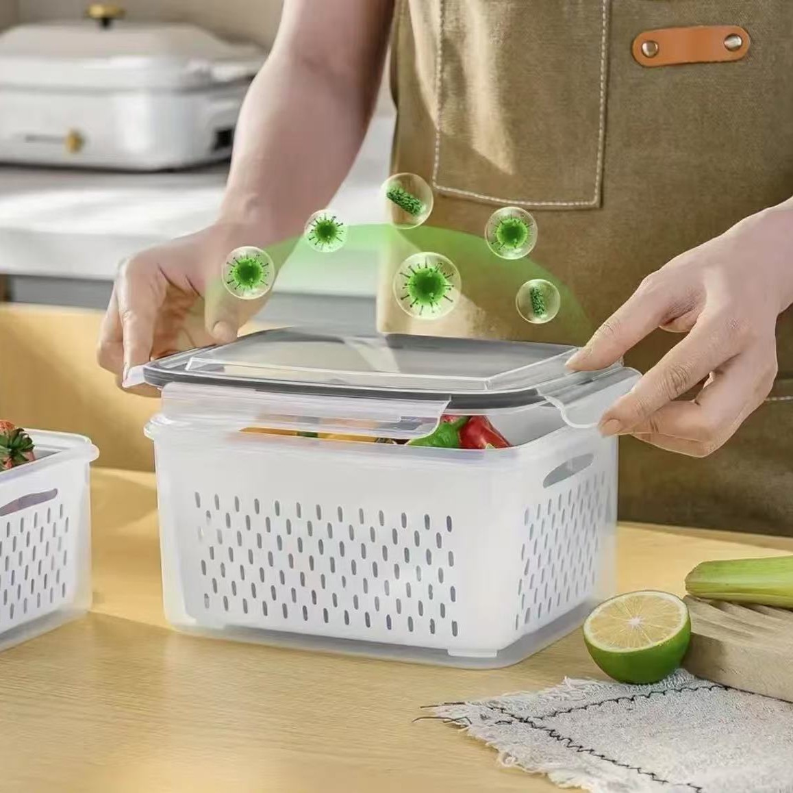 With Fcm Certification, Cross-Border Refrigerators Are Specially Provided with Drain Sealing Boxes with Lids, Refrigerator Storage Boxes, Vegetable and Fruit Preservation Boxes