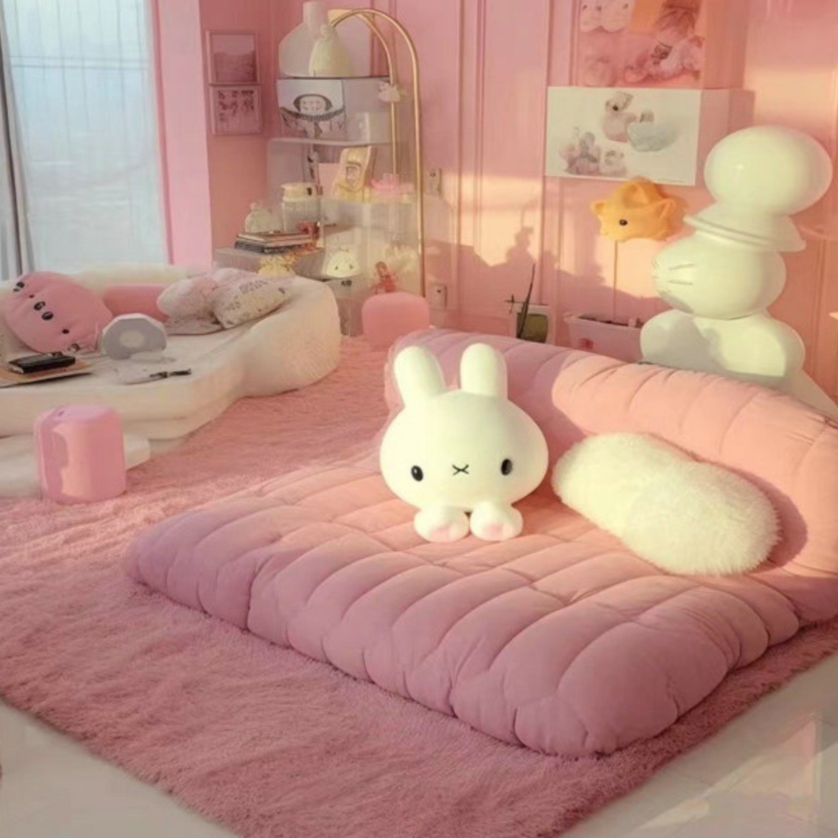 Коврик из кроличьего меха для гостиной, утолщенный, розовый