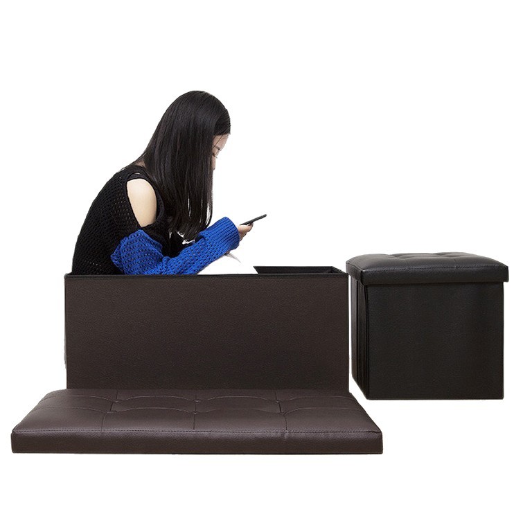 Pu Leather Foldableable Storage Stool Can Sit On, Printed Cotton and Linen Shoe Changing Stool, Household Multi-Functional Storage Stool, Organizing Box