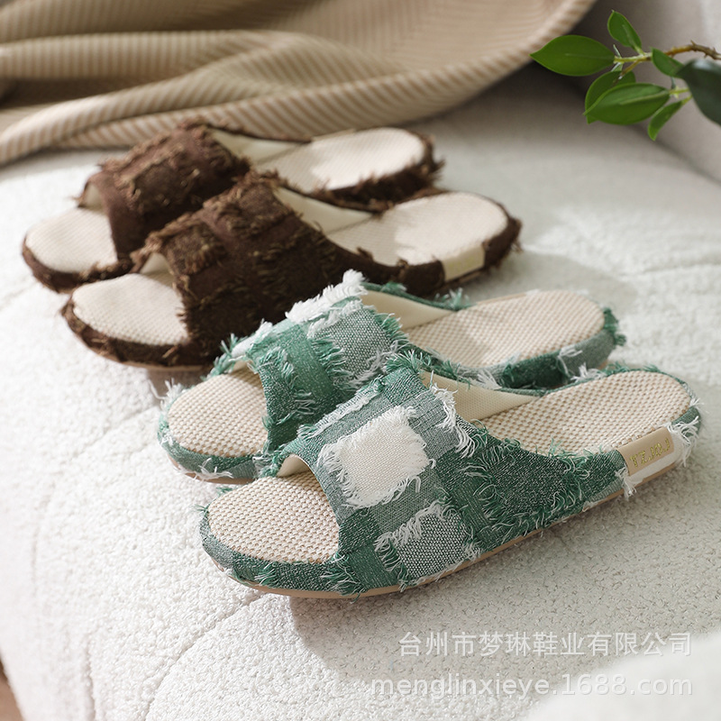 Linen slippers basin bottom slippers soft bottom mute home spring and summer Four Seasons couple breathable cotton linen slippers non-slip breathable