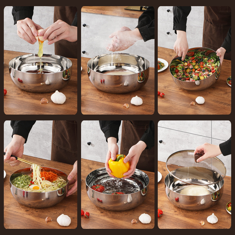 316 stainless steel thickened three-layer steel and basin deepened kneading basin hair basin hot pot soup basin with lid food grade