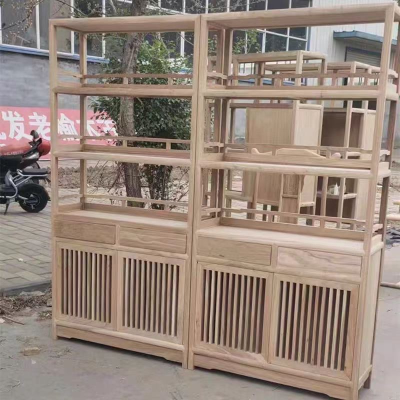Bogu Rack Solid Wood Chinese-style Duobao Pavilion Tea Cabinet Rack Elm Wood Partition Ornaments Office Tea Cabinet Display Cabinet