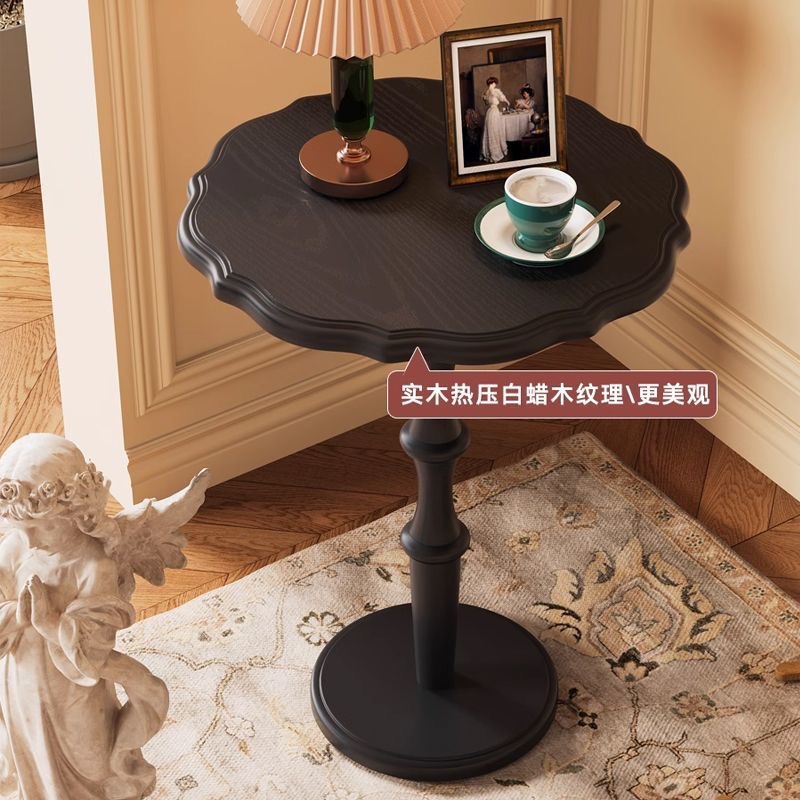 Solid Wood Round French Antique Lace Small Coffee Table Coffee Corner Table Bedside Small Apartment Balcony Living Room Sofa Side Table