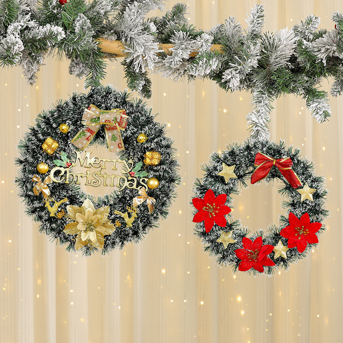 Cross-Border New Christmas Decorations Garland Christmas Garland Hotel Shopping Mall Decorations Door Hanging Pine Needle Ornaments