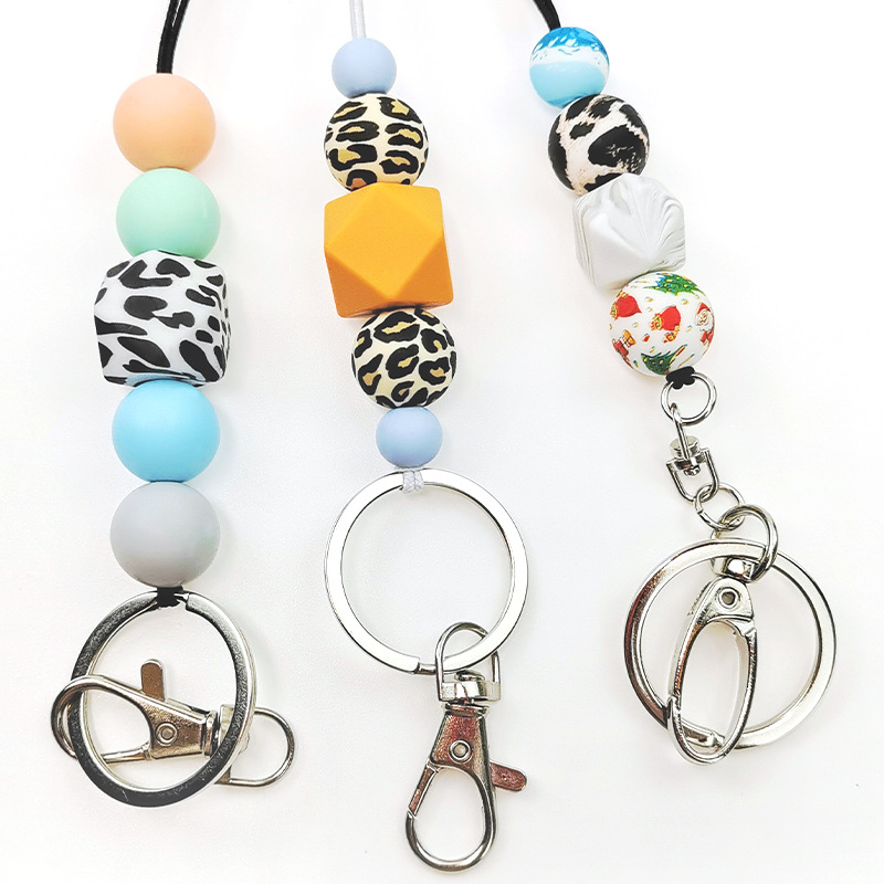 Factory direct silicone keychain cross-border new bracelet beaded beads silicone bracelet Accessories Wholesale