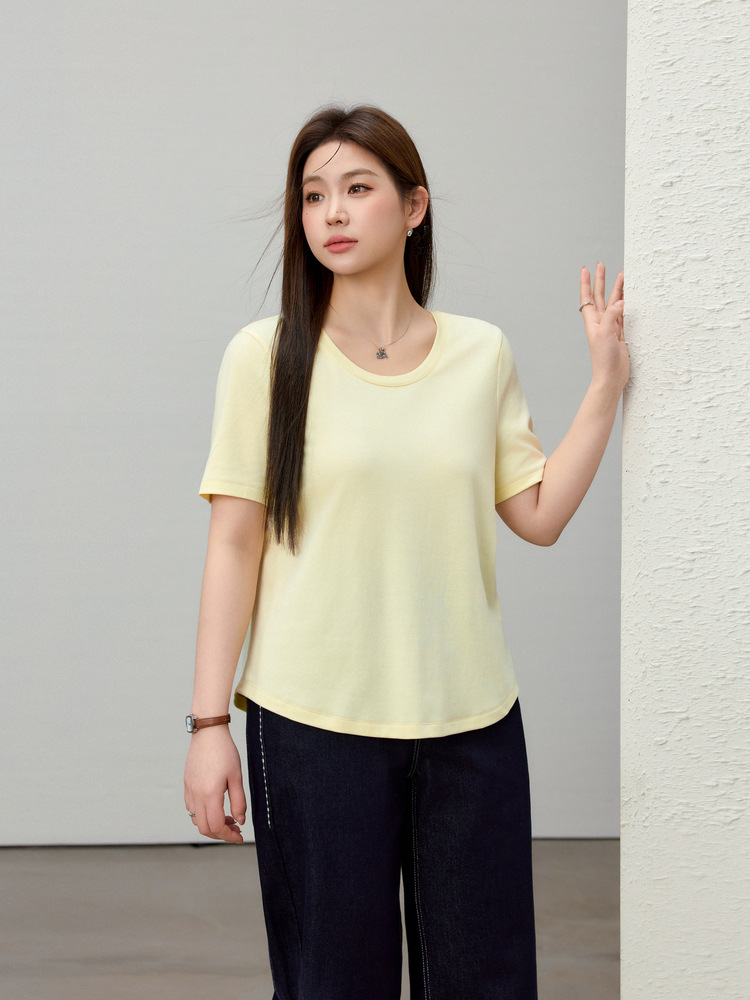 [Oxygen in Summer] Orofeng Lyocell Round Neck T-Shirt Slim Show Plus Size Women's Fat Mm2025 Summer New Style