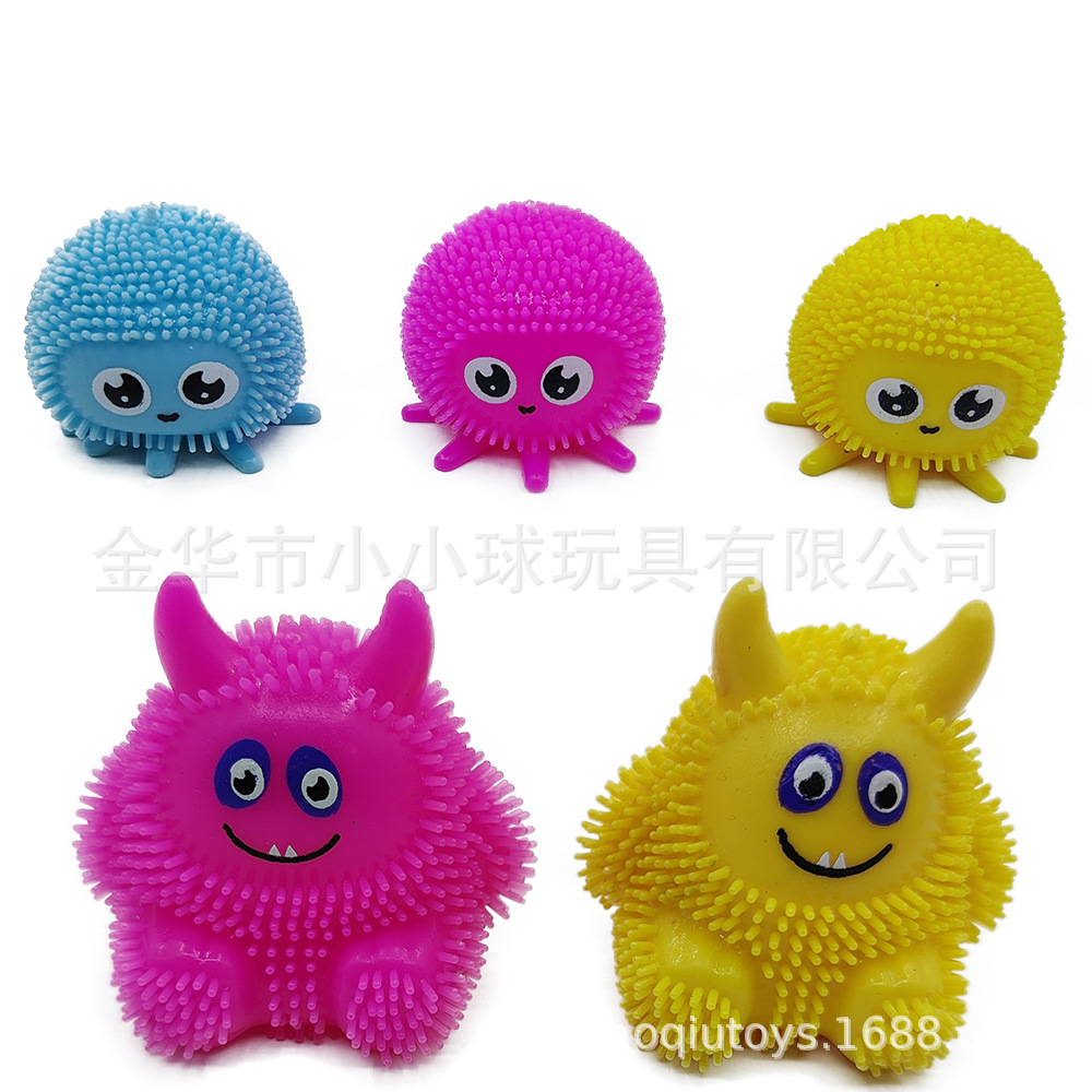 New soft rubber TPR light-emitting small monster fur ball children's decompression vent pinch animal air ball