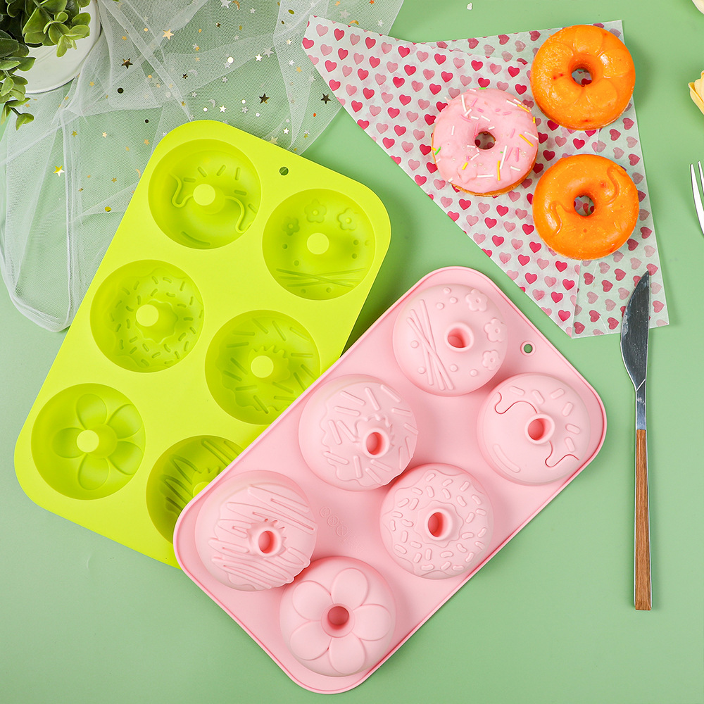 Fcm Silicone Donut Mold 6-Grids Baking Cake Baking Pan Cross-Border Dropshipping Dessert Can Be Customized and Easy to Release Soft Mold