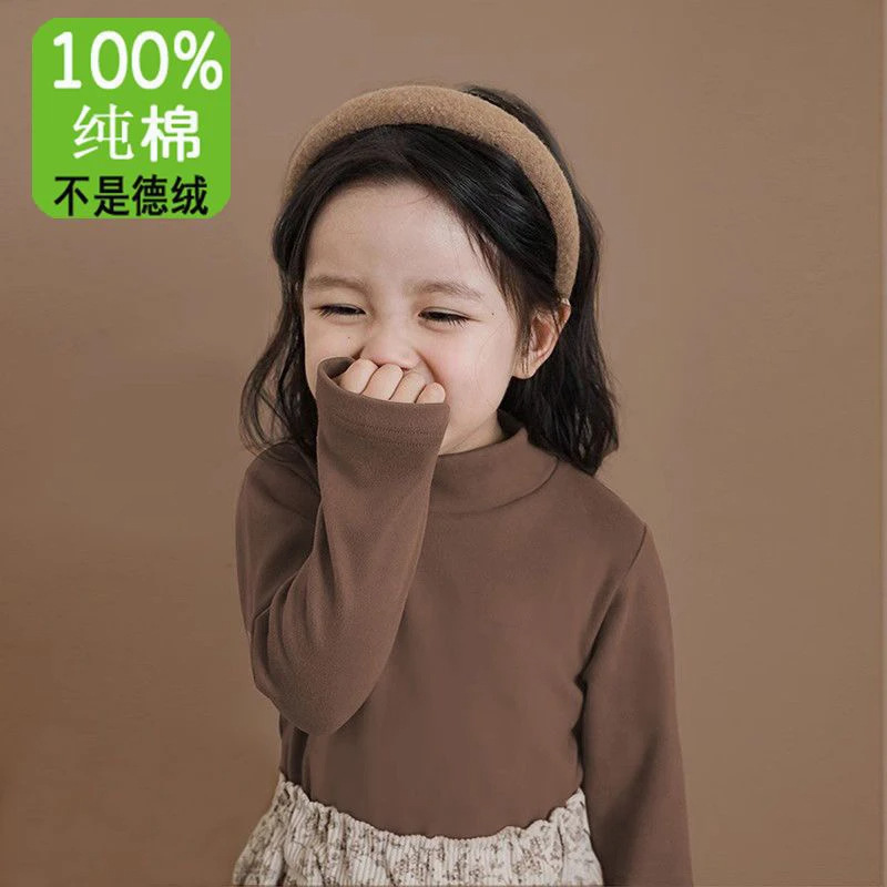 Children's T-shirt autumn and winter new cotton girls boys long sleeve bottoming shirt baby loose casual half high collar top