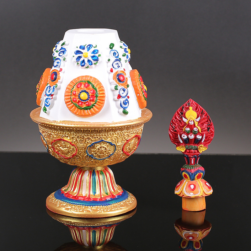 Wholesale Moni Teng Treasure Vase, Chubby Style, Folk Culture Butter Flower, Auspicious Ksitigarbha, Hand-Painted Ornament, Large Xizang Style