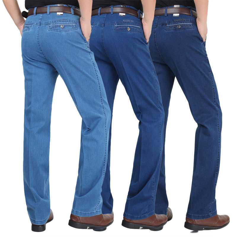 Осенние и зимние толстые джинсы для мужчин среднего и пожилого возраста свободного кроя с высокой талией прямые эластичные повседневные деловые брюки для папы