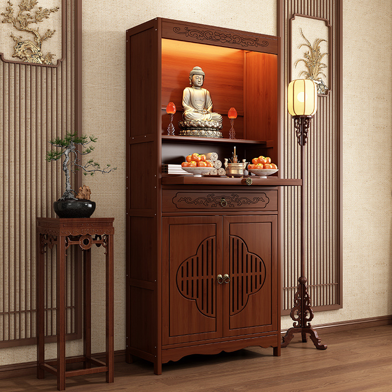 Buddhist Niche New Chinese Style Vertical Cabinet God of Wealth Desertification Table Divine Platform Guanyin Buddha Statues Desertification Table Household Non-Solid Wood Incense Table