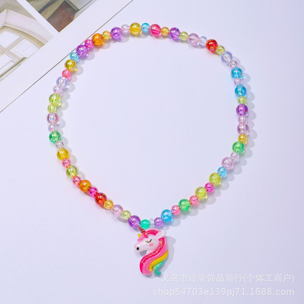 European and American Cross-border Unicorn Necklace Cartoon Color Unicorn Set Children's Jewelry Princess New Product Children's Necklace
