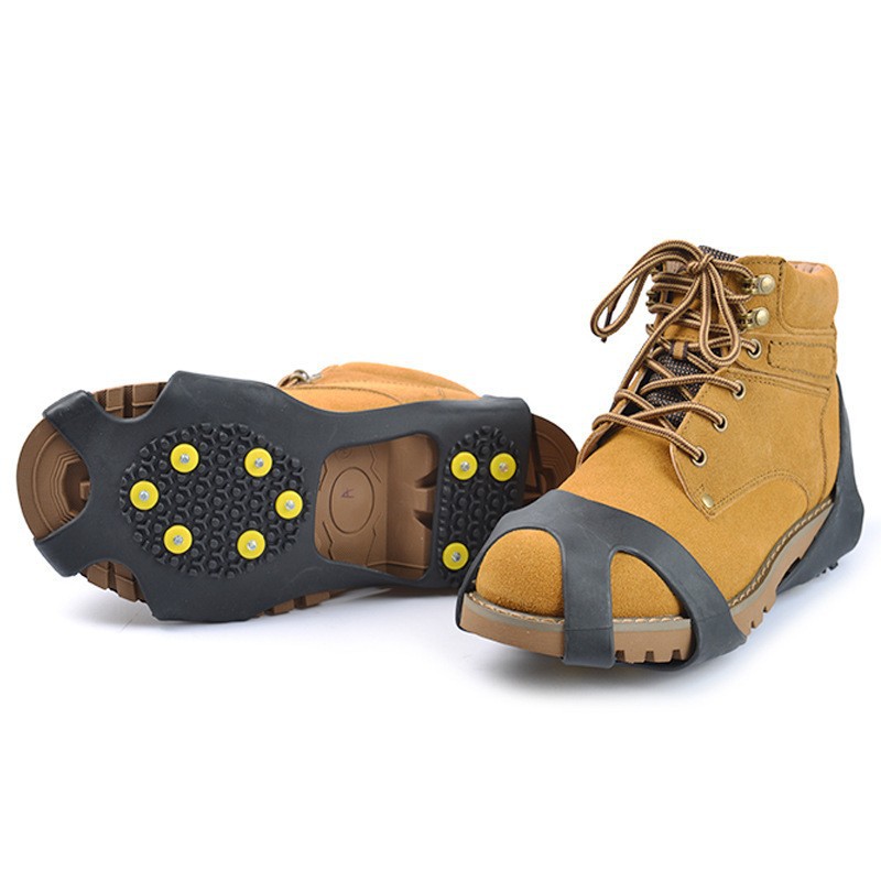 Factory wholesale 10-tooth nail silicone ice claw outdoor snow climbing non-slip shoe cover TPE ten-nail yellow buckle ice claw