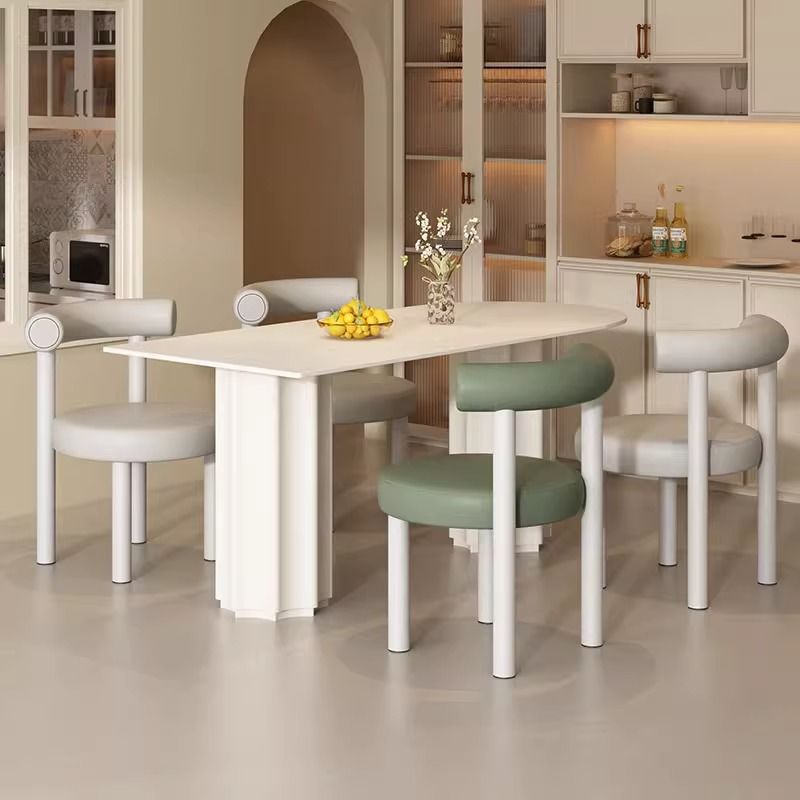 Trendy Makeup Chair Dressing Table Stool for Girls' Bedroom, High-End Dining Chair, Sherpa Plush Chubby Cream Style Makeup Stool