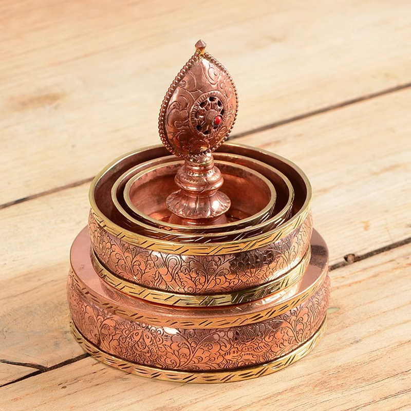 Nepal Pure Copper Manza Plate Handmade Carved Manza Tea Luo Xizang-style Eight Auspicious Manda Plate Full Set Buddha-offering Tray