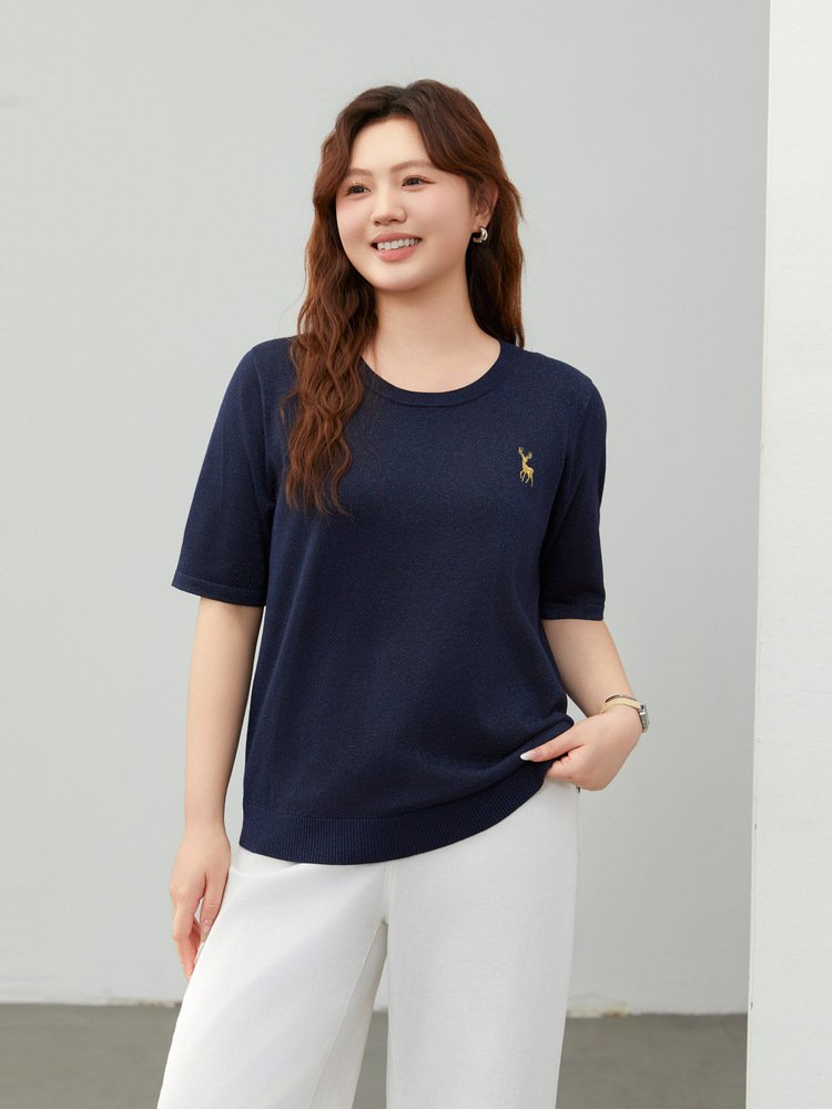 [Asakawa Gardenia] Dopamine Girly Style Embroidered Pattern Knitwear Slim and Showy Plus Size Fat mm Summer New Style