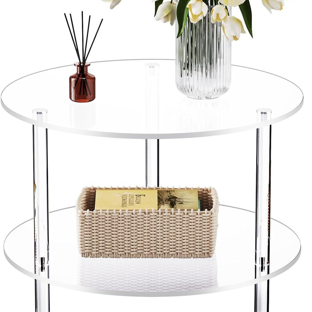 Acrylic Transparent Coffee Table Living Room Household Small Apartment Sofa Side Table Modern Simple Round Coffee Table Small Table