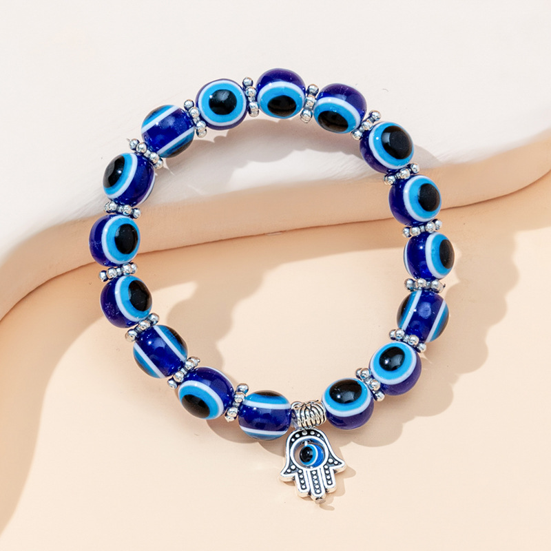 Evil Eye Bracelet Turkish Eye Beaded Bracelet Alloy Palm Bangle European and American Fashion Trendy Hot Item