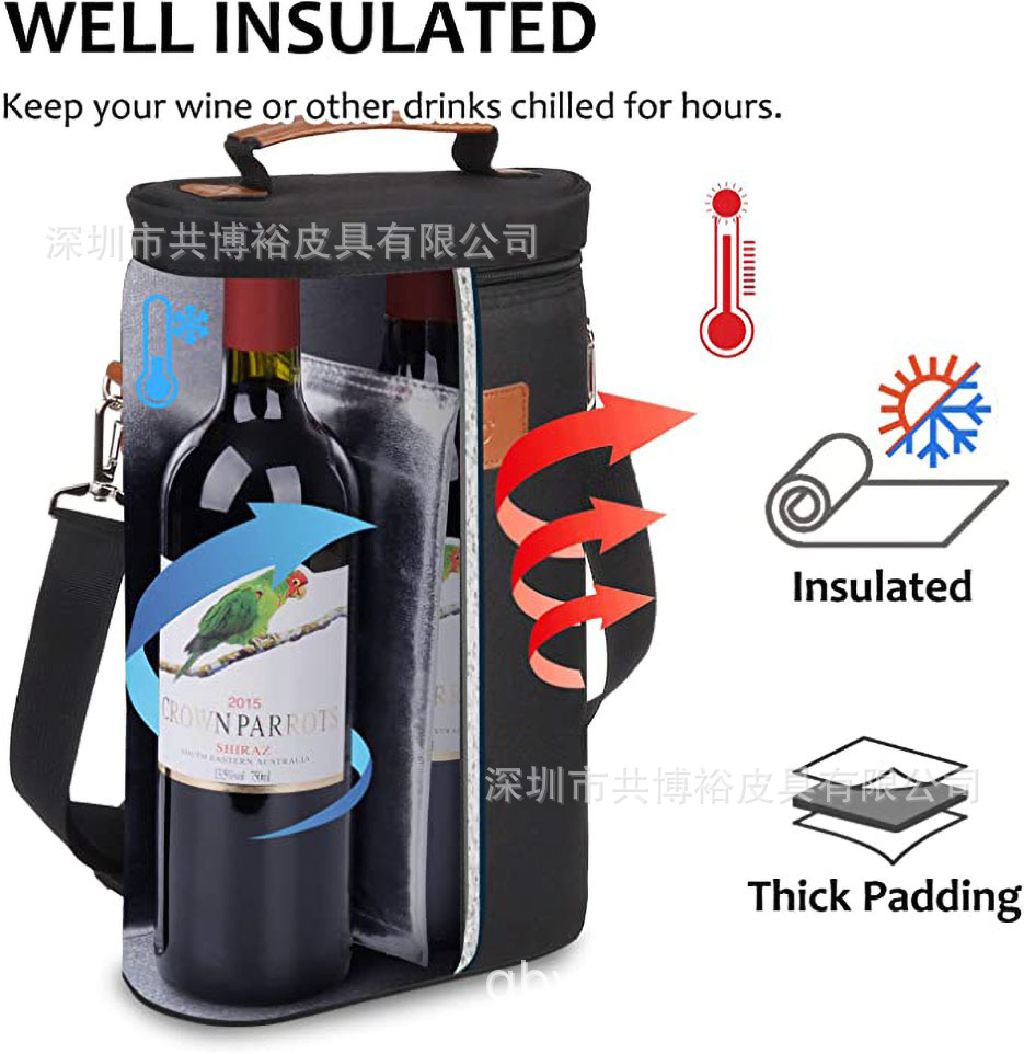 Factory Customized 2-piece red wine cooler bag polyester waterproof insulation bag outdoor picnic shoulder bag red wine bag