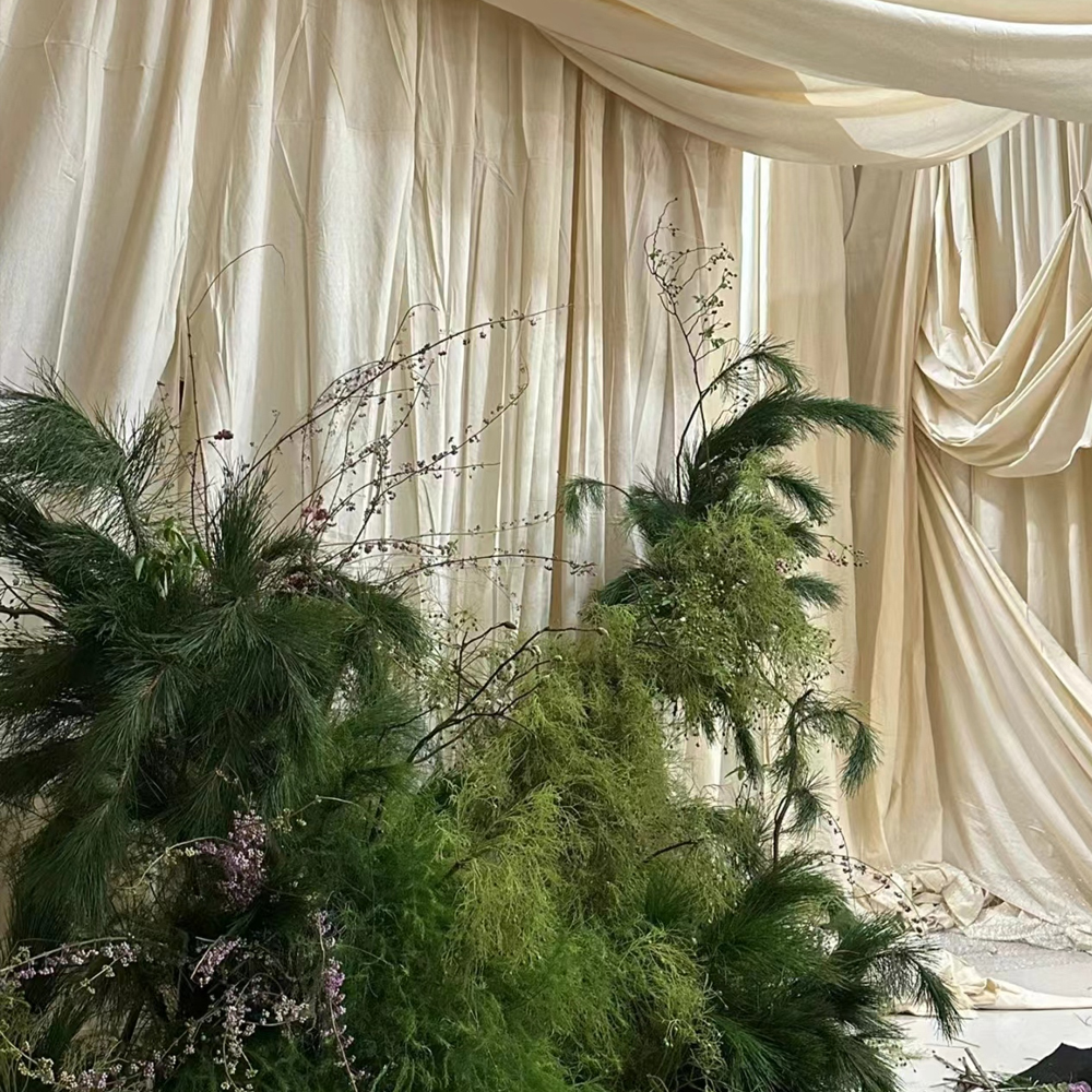 Cotton and Linen High-End Retro Beige Curtains Native Cloth Cotton and Linen Cream Style Tablecloths Wedding Background Curtains Others