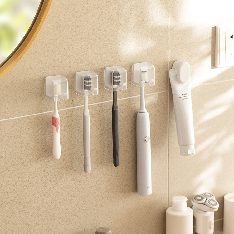 Toothbrush Holder Electric Toothbrush Storage Rack Punch-Free Wall-Mounted Storage Cup Drain Hanging Dust-Proof Household Cup Holder with Lid